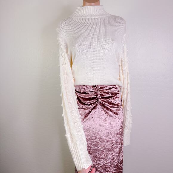 WAYF x Emma Rose Samantha Ruched Crushed Velvet Slit Midi Skirt Pink Medium NWT - Picture 2 of 12